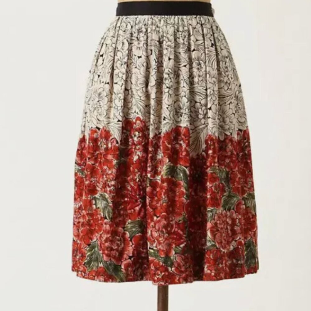 Anthropologie Floral Embroidered Beaded Skirt Edme & Esyllte Mid Creation Size 6